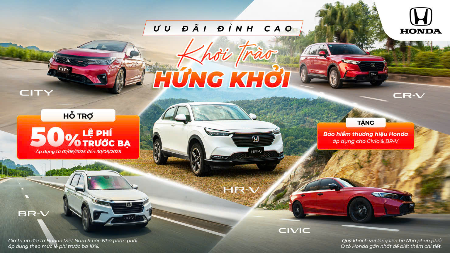 Giá lăn bánh xe Honda tháng 6/2025 – Ưu đãi 50% LPTB & bảo hiểm tại Honda Cao Lãnh